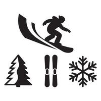 Skiing Silhouette with Trees and Snowflake Elements vector