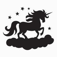 Unicorn Silhouette with Stars and Clouds vector