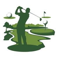 Golfer Swinging on the Green vector