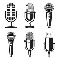Retro and Modern Microphone Icon Set Art Silhouettes vector