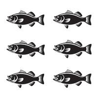 Simple Side View Fish Silhouette Art Collection Minimalist Marine Design Elements vector
