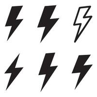 Simple Lightning Bolt Silhouette Icon Set vector