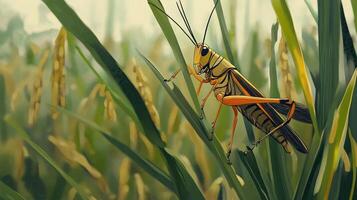 Colorful grasshopper on a rice paddy photo