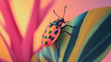 Vibrant ladybug on colorful leaf photo