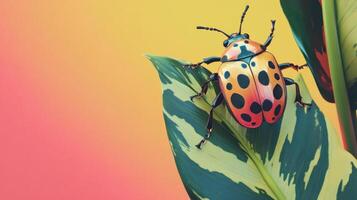 Vibrant beetle on tropical leaf photo