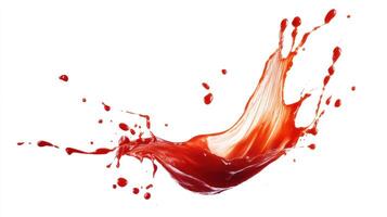 A vibrant red liquid splashes outward against a stark white background photo