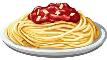 A plate of spaghetti topped with tomato sauce and cheese photo