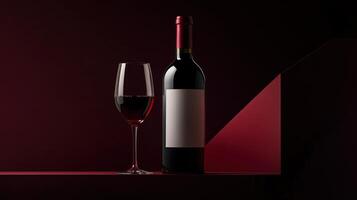 Red wine bottle and glass on dark background photo