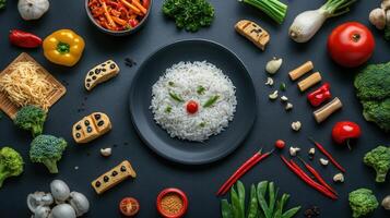 A plate of rice, a culinary composition photo