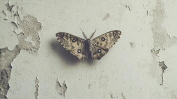 Pale butterfly on weathered wall photo