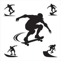 Extreme Skateboarding Scene Silhouette with Multiple Skaters in Urban Motion vector