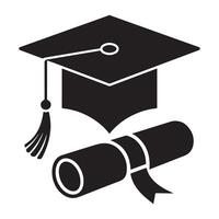 Graduation Cap and Diploma Scroll Icon in Silhouette Style vector