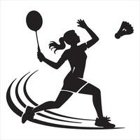 PrinPowerful Badminton Girl Silhouette with Stylized Motion and Artistic Smash Pose vector