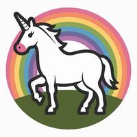 Unicorn with Rainbow and Green Grass vector
