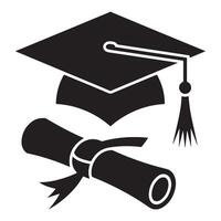 Silhouette Graduation Cap with Diploma Scroll Art vector