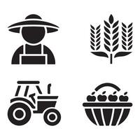 Farming Icons Farmer, Wheat, Tractor and Harvested Apples vector
