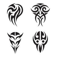 Tribal Mask Faces Curved and Sharp Silhouette Art Set vector