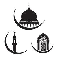 Crescent Moon with Mosque and Minaret Silhouette Art for Spiritual Themes vector