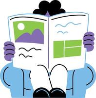 A flat style illustration showing a person reading newspaper vector