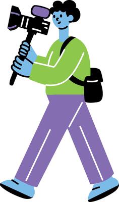 Flat style illustration showing a news reporter holding an umbrella