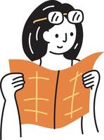 A hand drawn style icon of girl reading vector
