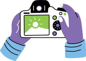 A flat style illustration showing a person using camera vector