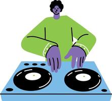 A flat style illustration showing dj mixing vector