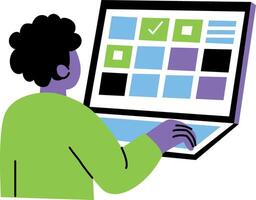 A flat style illustration showing media manager using laptop vector