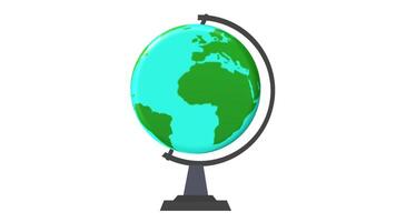 looping animação do fiação globo em ficar de pé com verde e azul continentes dentro plano estilo. ideal para geografia vídeos, educacional introduções, ou global apresentação sobreposições video