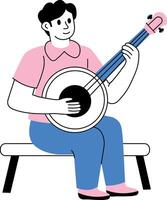A drawing style illustration showing a banjo player performance vector