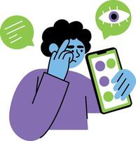 Flat style illustration showing a media addict character vector