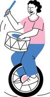 Doodle style illustration showing an energetic drummer performance vector