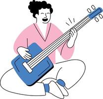 An illustration of shamisen player designed in doodle style vector