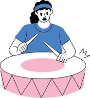 Sketchy style illustration showing energetic drum music performance vector