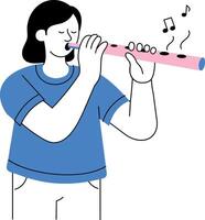Drawing style illustration showing an expressive flute player vector