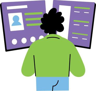 Flat illustration showing a character checking a user profile vector