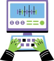 A flat style illustration showing a person editing on screen vector