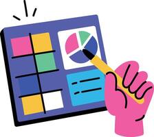 Flat style illustration depicting a designer trying to select colour vector