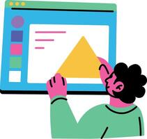 Flat style illustration showing a designer using shape tool vector