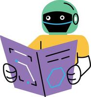 A flat style illustration showing a robot reading book vector