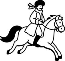 A hand drawn style icon of horse riding character vector