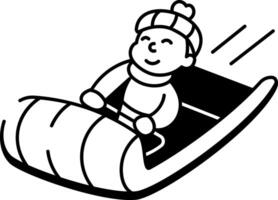 A hand drawn style icon showing a character enjoying sled ride vector