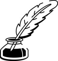 A doodle style icon showing a feather pen tool vector