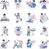 People playing musical instruments in colorful designs vector
