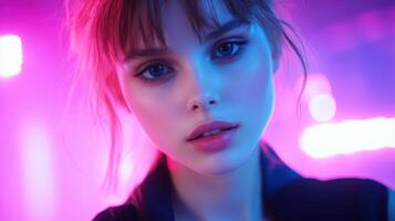 Close-up Portrait, Neon Lighting, Studio photo