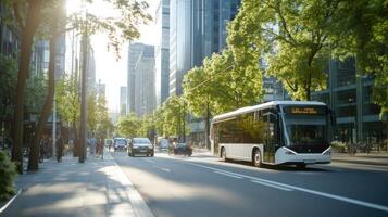 Electric Bus City Streets Sunlight photo