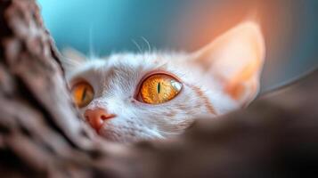 Curious Cat Peeking Through Wood photo