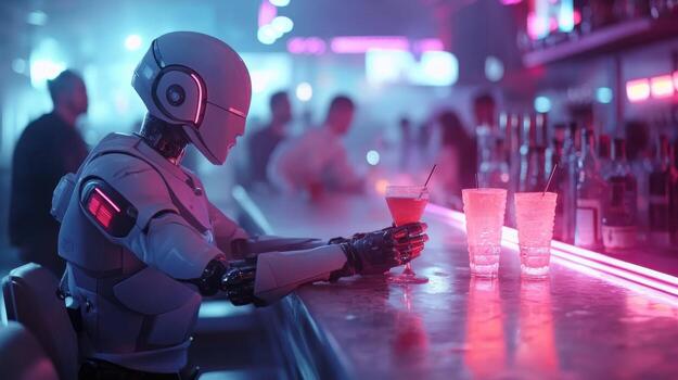 Futuristic robot at a bar photo