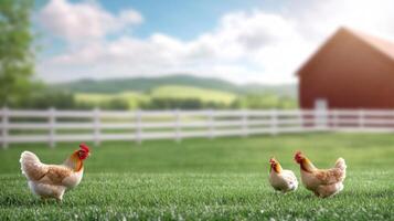 Farm Scene with Chickens photo