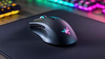 Gaming Mouse on Pad, Colorful Lights photo